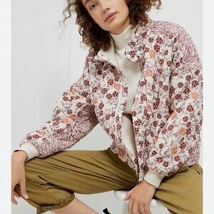 SATURDAY SUNDAY ANTHROPOLOGIE BOHO PINK BOMBER QUILTED JACKET XL